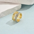 Two-tone layered gold ring with twisted rope texture and pave diamond stones - Multi-Layer Twisted Chain Pave Rhinestone Style (JZ0049-6)