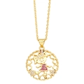 Collana in oro 18K con ciondolo rotondo traforato, motivo ragazza e cristalli viola - Girls