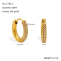 Orecchini a cerchio in acciaio inossidabile placcato oro 18k con strass da donna - 16.5mmx3mm / Stile Tondo da 16.5mm (ZE1742G-03)
