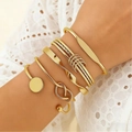 5-piece gold bangle set featuring flat, twisted, and knot designs for a minimalist look - 21 KC Gold WG-0653