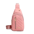 Roze gewatteerde nylon borsttas voor dames met verstelbare riem en hoofdtelefoonpoort - Stijl 3 / Roze