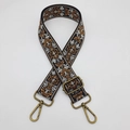 Adjustable wide embroidered bag strap with ethnic patterns and bronze metal hooks - Black Brown Bronze Hook