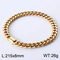 Pulsera cubana dorada de acero inoxidable de 8mm para hombre, largo 215mm y peso 26g - Pulsera Dorada (KB157950-KFC) / 215x8mm