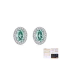 Pendientes de plata S925 con moissanita verde ovalada y un halo brillante de piedras - Plata 925 / Plata de Ley S925 (Verde Menta)
