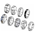 Neunteiliges Herrenring-Set aus Edelstahl mit Kette und drehbaren Anti-Stress-Designs - US 8 / Silber
