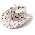 Detail van beige cowboyhoed met zwarte meeuwenprint en hoogwaardige getextureerde stof - M (56-58cm) / Beige