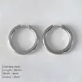 Classic silver stainless steel hoop earrings for women, 28mm large round chunky design - Silver (NE93149)