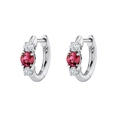 Silver hoop earrings featuring a vibrant red center zircon and clear stones - Red (White Gold)