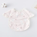 Waterproof baby bib with pink rabbit print, short sleeves and a large crumb catcher pocket - Shawl - Floral Pink Rabbit / One Size