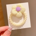 Cute sunflower hair tie for girls in creamy yellow with a purple center accent - Yellow Coarse Rope Flower