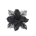 Macro view of black glitter artificial Christmas flower with hollowed-out petal design - Black
