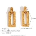 Lava textured geometric earrings in 18K gold plated stainless steel, 31.5mm drop - Hammered Texture Moveable Rectangular Pendant (E7530)