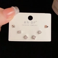 Geometric silver stud earring set of 6 featuring sparkling rhinestones and polished cubes - Silver-Rhinestone Square Set (120#)