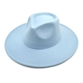 Detail shot of light blue wool fedora hat crown with center indentation and wide brim - M (56-58cm) / Sky Blue