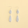 Silver crystal cluster earrings in double-layered water drop design with beaded edges - Silver Frame Silver Druzy (EA088-6银)
