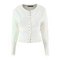 Cardigan in maglia bianca con maniche a pipistrello e bordi a conchiglia - S / Tops / Bianco