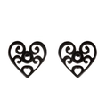 Retro black heart-shaped hollow earrings with intricate scroll patterns on white background - 425 Heart Hollow / Black