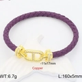Bracciale intrecciato viola con fibbia a naso di maiale dorata e diamanti incastonati - Viola