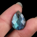 Faceted teardrop labradorite pendant with blue-green labradorescence and top drill hole - Dark Labradorite
