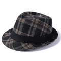 Close-up of the vintage plaid pattern and fabric texture on this stylish trilby hat - 58cm / Black and Coffee Plaid