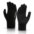 Black knitted winter gloves with non-slip silicone triangles and touch screen grip - Touchscreen Full Finger / Black