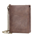 Vertical dark brown leather wallet with vintage metal chain and large capacity - Khaki