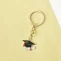 Golden graduation cap and diploma keychain made of alloy with colorful enamel finish - Style 4 (Flat Ring)