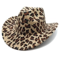 Classic leopard print western cowboy hat with wide brim and heart top for sun protection - M (56-58cm) / Fedora Top Leopard Print