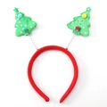 Christmas headband with red frame and two green polka dot trees on metal springs - 22# Christmas Tree
