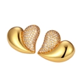 Pendientes de corazón dorados con metal pulido y brillantes circonitas cúbicas - Dorado