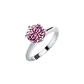 Classic silver six-prong ring featuring a brilliant pink round-cut moissanite stone - Adjustable Open / 1-carat Cherry Blossom Pink Moissanite (gra Certificate)