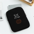 Detail of black embroidered laptop sleeve with bear patch and secure metal zipper - 11" / Bear