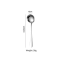 Mirror polished stainless steel round spoon 15.8cm long with dimension labels - 410 Stainless Steel Small Round Spoon