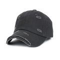 Detailed macro view of distressed cotton baseball cap with worn-out hole vintage effect - Slate Gray