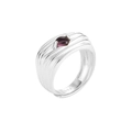 Minimalist S925 sterling silver multilayer ring featuring a purple oval gemstone - Adjustable Open / Platinum Color (Purple Stone)