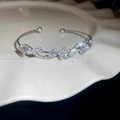 Primo piano del bracciale rigido in argento con cristalli di zirconia su un piatto bianco - Argento-Vite a Fiore Aperta (20#HB3099)