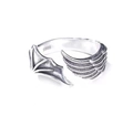 Macro shot of S999 silver stamp and detailed engraving on angel devil wing ring - Angel and Devil Wings Pair / Adjustable Open / Antique Silver