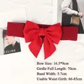Elastic wide red cinch waist belt for women with large bow tie and stretch band - Standard Type / Red