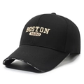 Black casual baseball cap with Boston 1630 embroidery and white sport printed brim - Adjustable / Black with Gold Embroidery