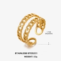Adjustable golden double layer chain ring in stainless steel for a modern look - Double Layer Chain Open Ring / Gold