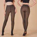 Gefütterte schwarz-transparente Thermo-Leggings mit hoher Taille für den Winter - Unterteile / 100g Ohne Fleece / Einfarbig Schwarz Durchscheinend Mit Fuß