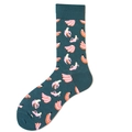 Dunkelgrüne Crew-Socken mit rosa und orangefarbenem Bananenmuster auf weißem Grund - 38-46 / Dunkelgrüne Basis Bananenmuster (1076C)