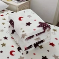 White flannel blanket featuring red moon and burgundy star patterns in a folded display - Star Moon Myth / 100x150cm