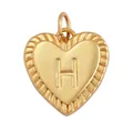 Golden heart pendant with engraved letter H and rope texture on copper plated gold finish - Heart Letter H