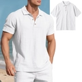 Close-up of white breathable linen polo shirt featuring natural fabric texture and lapel - S / White