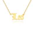 Gold titanium steel necklace with Leo zodiac sign pendant in gothic vintage font - Leo / Gold