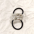 Minimalist silver hollow metal buckle ponytail holder with high elastic black hair tie - Silver Brushed Double Band 5cm