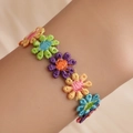Handmade embroidered butterfly orchid flower bracelet with colorful bohemian crystal beads - Multicolor Small Flower Embroidery Bracelet (2448)
