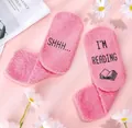 Pink coral fleece socks featuring Shhh I'm Reading anti-slip text and cozy plush fabric - OPP Bag Packaging / Pink-I'm Reading