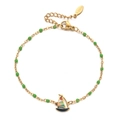 Detail of sailboat charm bracelet with green beads and colorful enamel finish on gold chain - Grass Green Beads (SL1190-grass)